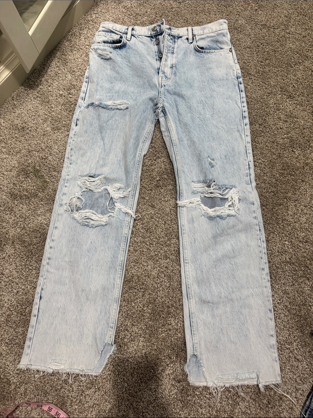 Free people Light Wash Distressed Straight-Leg Jeans